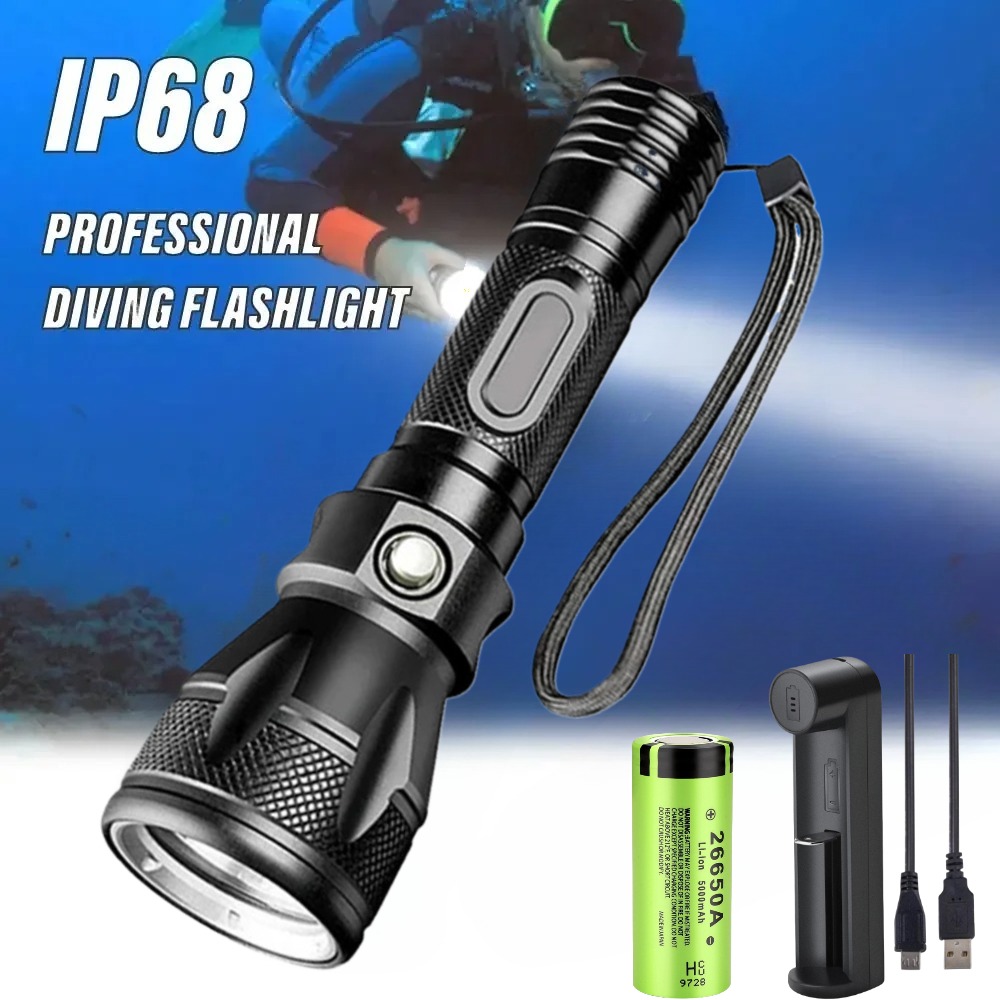 Underwater Flashlight - Lanterna Profissional para Mergulho Subaquático LED